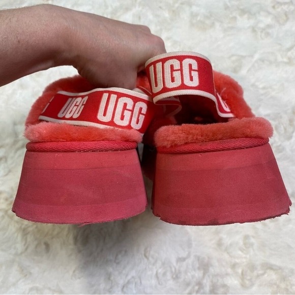 UGG Disco Slides Sandals Pink Cloud Sheepskin Fluff Fur‎ Slingback Strap Logo 7 - Picture 12 of 15